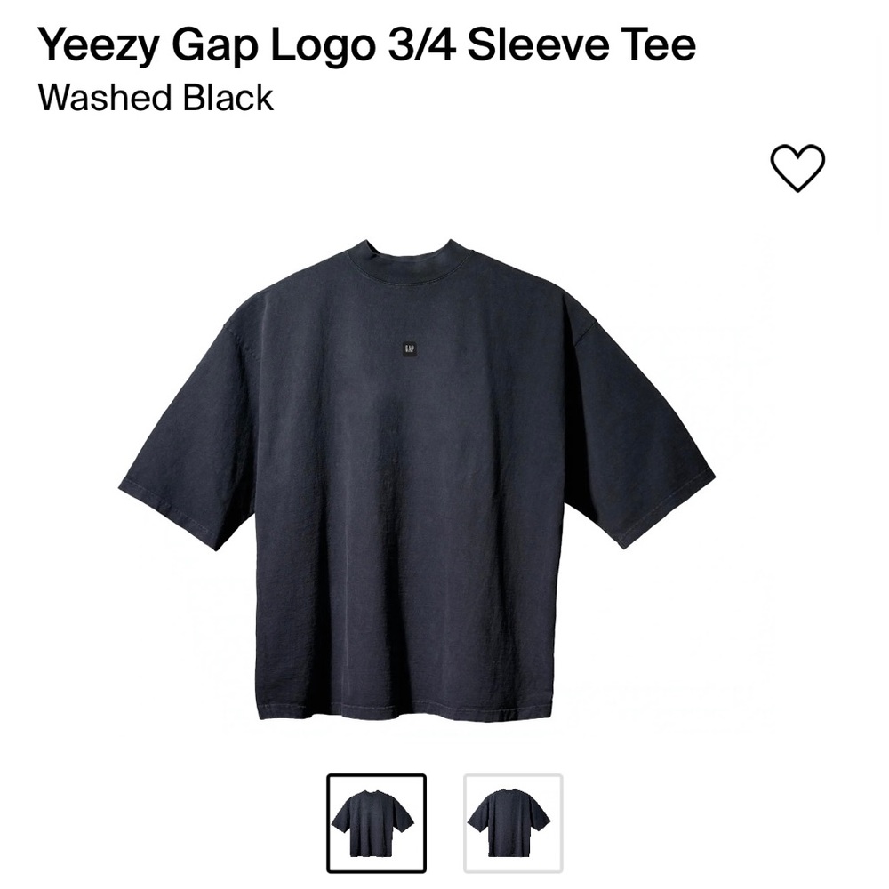Like New Yeezy Gap Logo 3/4 Sleeve Tee (Oversized) Washed Black Size Small